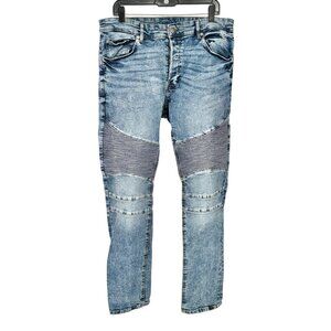 Jeans Mens 34 Skinny Moto Ribbed Knee Detail Distress Lt Wash Denim H&M Divided